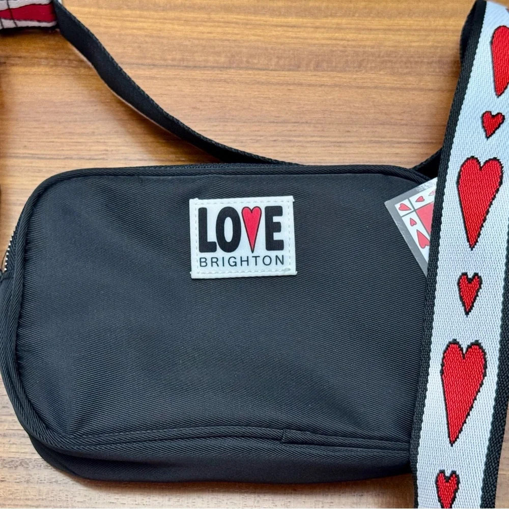 Brighton Black Crossbody Bag with Red Heart Accent Strap - Picture 5 of 6